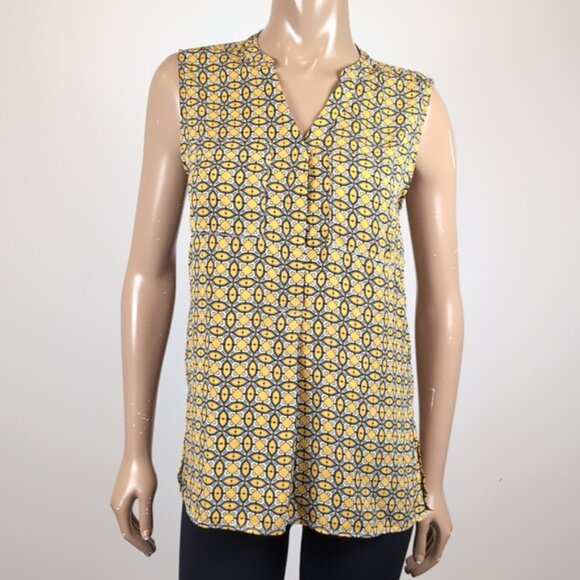 Banana Republic Patterned Sleeveless Top Vneck Pocket Blouse Buttoned Tank - Picture 2 of 10